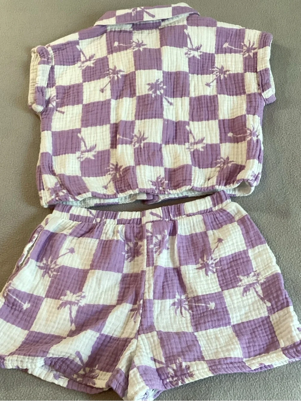 Grayson Threads Lavender and White Check Palm Shirt & Shorts Set Size M Cotton